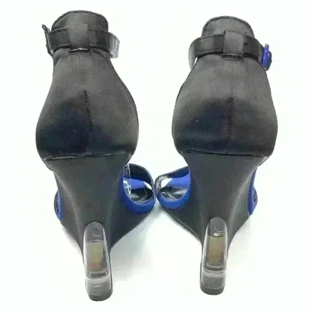 Liliana womens heels size 5.5 black blue satin wedges Dorsay formal black tie